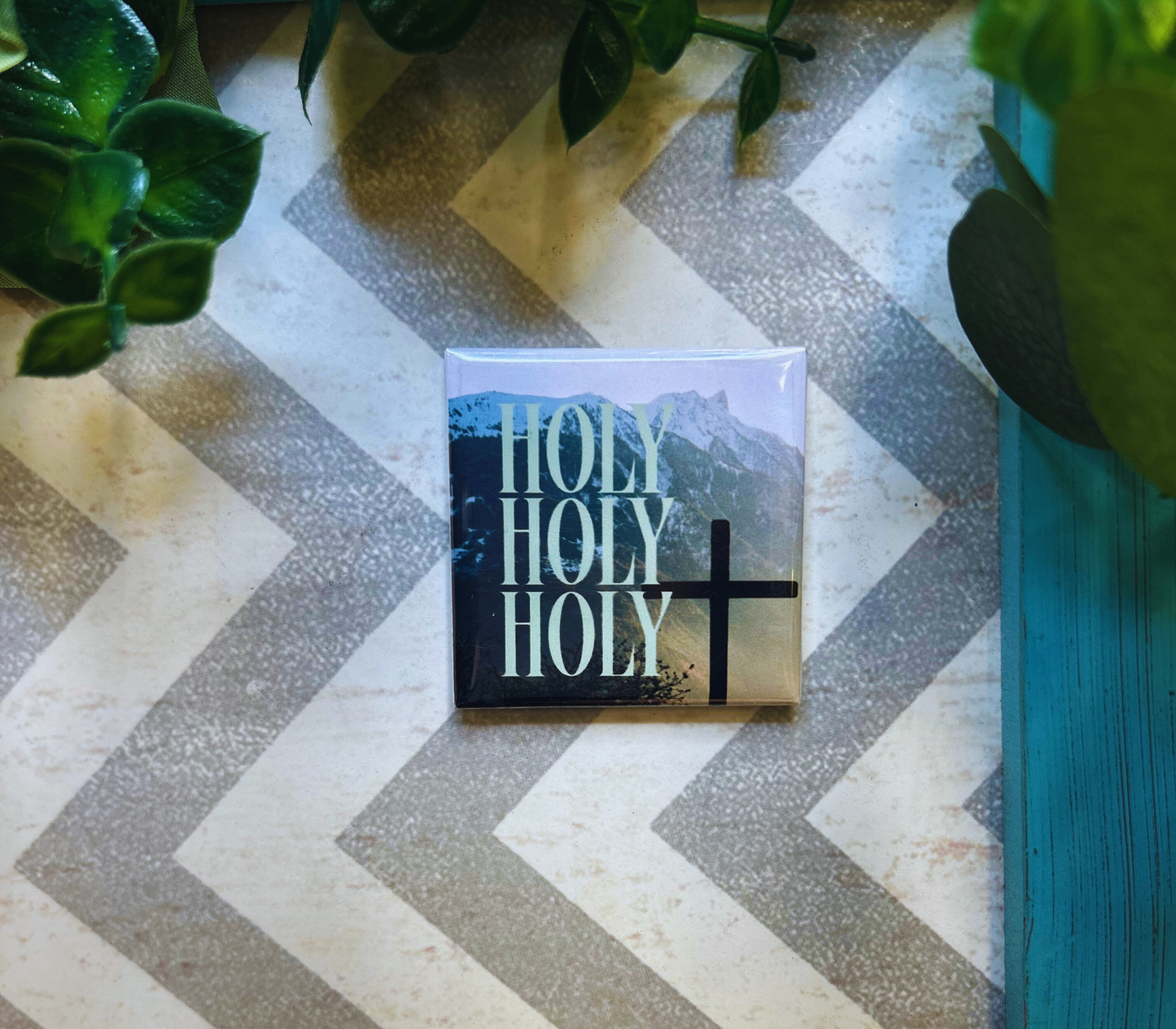 Scripture design drop refrigerator magnet with 'Holy Holy Holy' text. 